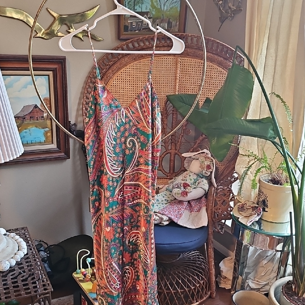 Natori Paisley Slip Dress in Orange and Green